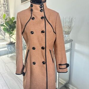 Womens Camel Trench Coat with Black Trim